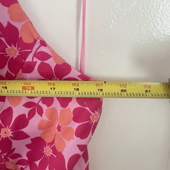 Y2K Pink Floral Halter Dress Size 14 Fit & Flare Babydoll Retro Summer - Picture 10 of 12